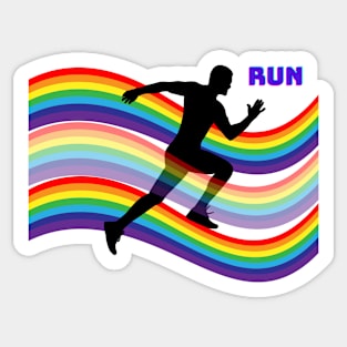 Silhouette sprint on rainbow Sticker